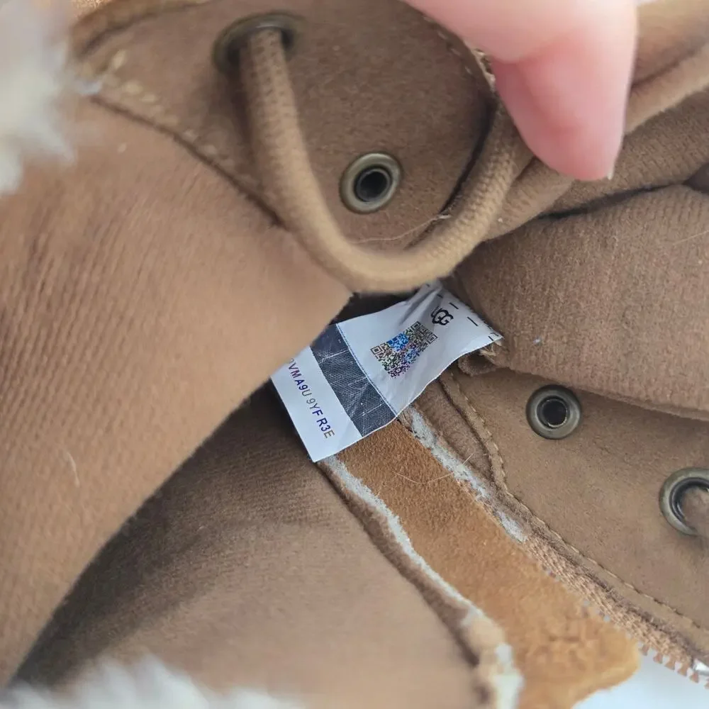 UGG Big Kid Azell Hiker Weather Boots Brown Suede Side Zip Chestnut 6